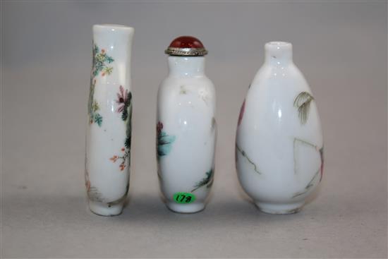 Three Chinese famille rose snuff bottles, 1830-1908, Richards no.s10 and 178